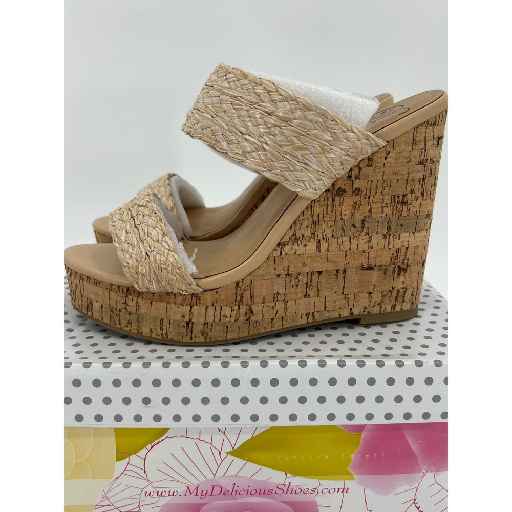 Delicious Bennett-S Womens Raffia Cork Wedge‎ Sandals Natural Tan Platform 8.5